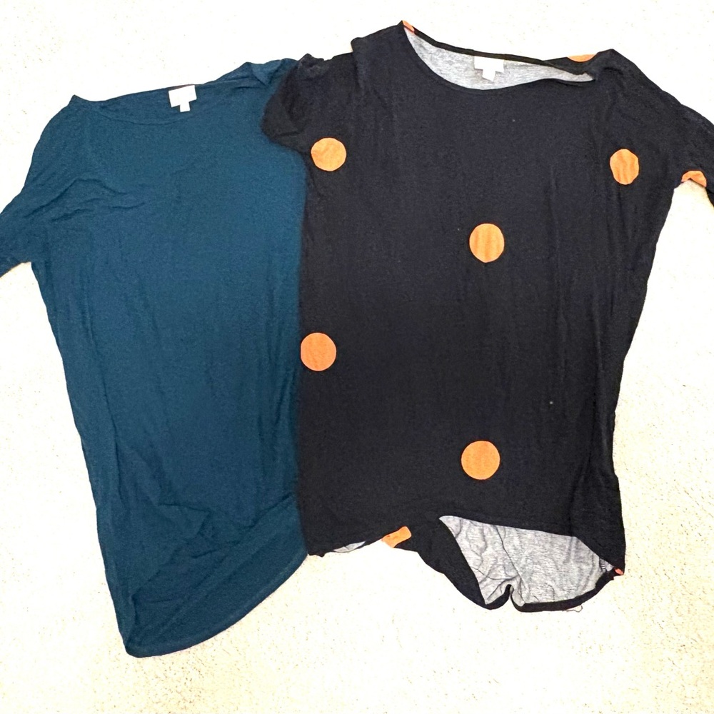 Lularoe Irma Teal and Black Polka Dot Shirts (2)